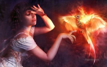  phoenix Art - woman and phoenix Fantasy